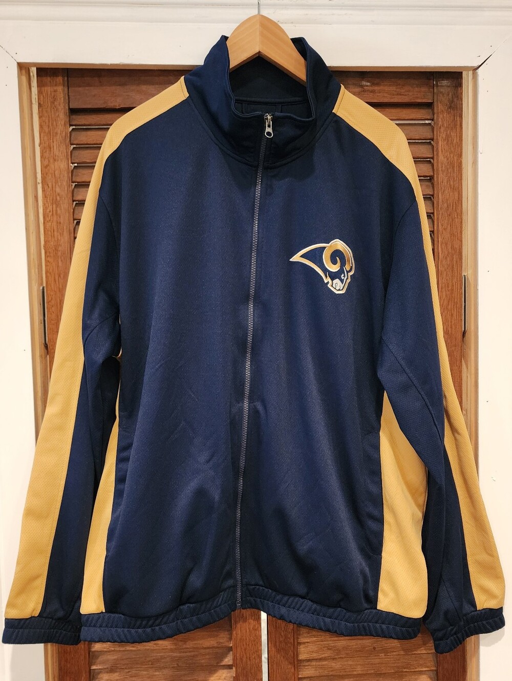 Rams Men's Navy and Gold Track Jacket - Stitched Rams Logo Size XL